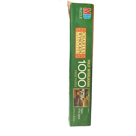 MB 4679-21 1000 pc Charles Wysocki Puzzle Birch Point Cove Tackle Shop Complete - Picture 3 of 5